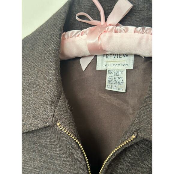 Vintage Preview Collection Brown Worsted Wool Utility Jacket Lined Brass Buckle - Picture 5 of 9